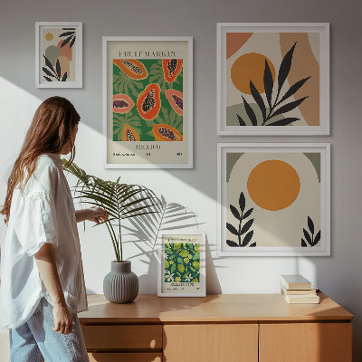 Polyptic înrămat Motive retro cu fructe tropicale