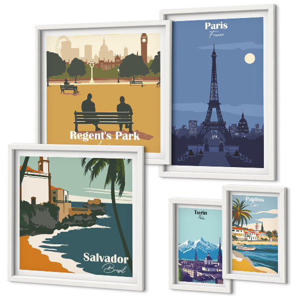 Polyptic înrămat Orașe europene retro emblematice