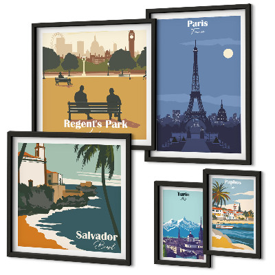 Polyptic înrămat Orașe europene retro emblematice