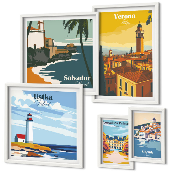 Decorațiune de perete set tablouri Peisaje urbane cu felinare