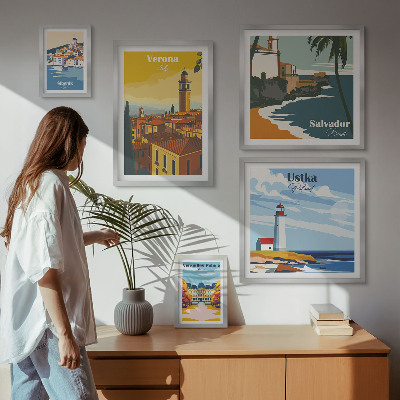 Decorațiune de perete set tablouri Peisaje urbane cu felinare