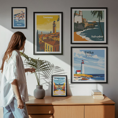 Decorațiune de perete set tablouri Peisaje urbane cu felinare