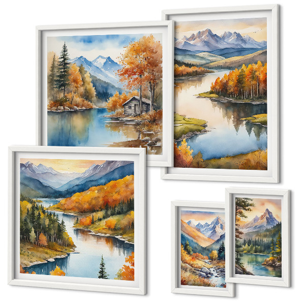 Decorațiune de perete set tablouri Râuri de munte copaci de toamnă