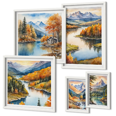 Decorațiune de perete set tablouri Râuri de munte copaci de toamnă