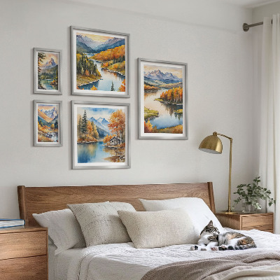 Decorațiune de perete set tablouri Râuri de munte copaci de toamnă