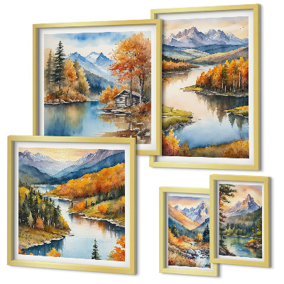 Decorațiune de perete set tablouri Râuri de munte copaci de toamnă