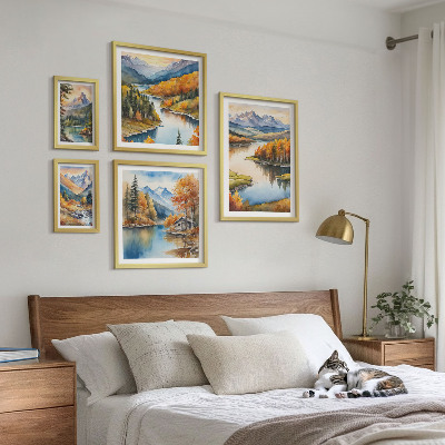 Decorațiune de perete set tablouri Râuri de munte copaci de toamnă