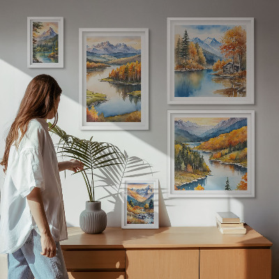 Decorațiune de perete set tablouri Râuri de munte copaci de toamnă