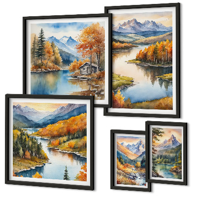 Decorațiune de perete set tablouri Râuri de munte copaci de toamnă