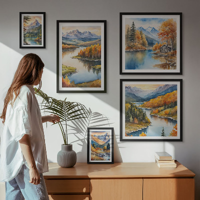 Decorațiune de perete set tablouri Râuri de munte copaci de toamnă