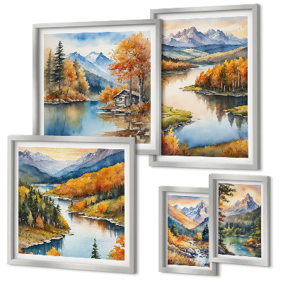 Decorațiune de perete set tablouri Râuri de munte copaci de toamnă