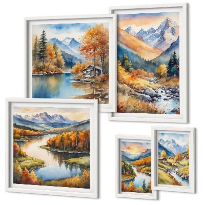 Decorațiune de perete set tablouri Toamnă munți râuri case
