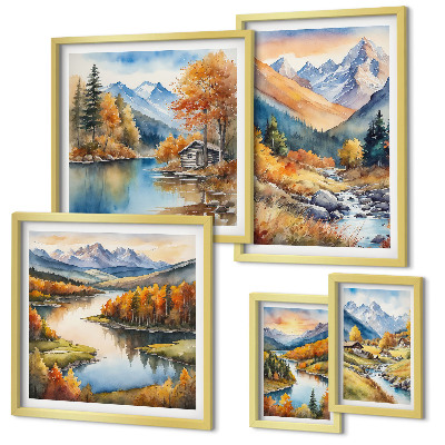 Decorațiune de perete set tablouri Toamnă munți râuri case