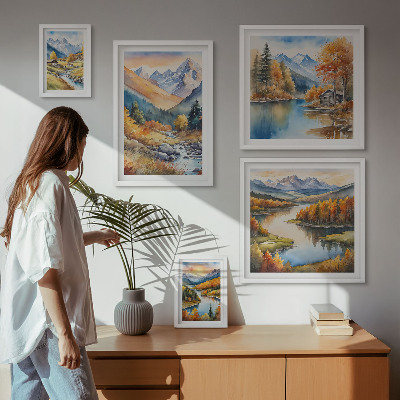 Decorațiune de perete set tablouri Toamnă munți râuri case