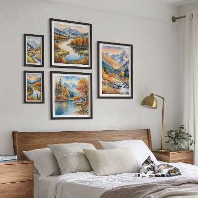 Decorațiune de perete set tablouri Toamnă munți râuri case