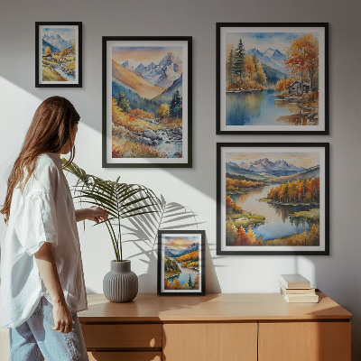 Decorațiune de perete set tablouri Toamnă munți râuri case