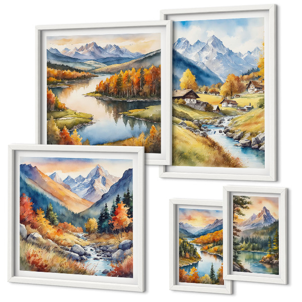 Decorațiune de perete set tablouri Peisaje de munți, râuri, păduri