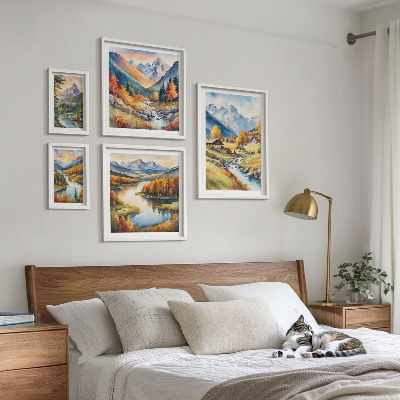 Decorațiune de perete set tablouri Peisaje de munți, râuri, păduri