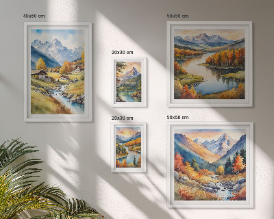 Decorațiune de perete set tablouri Peisaje de munți, râuri, păduri
