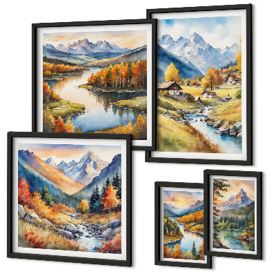 Decorațiune de perete set tablouri Peisaje de munți, râuri, păduri