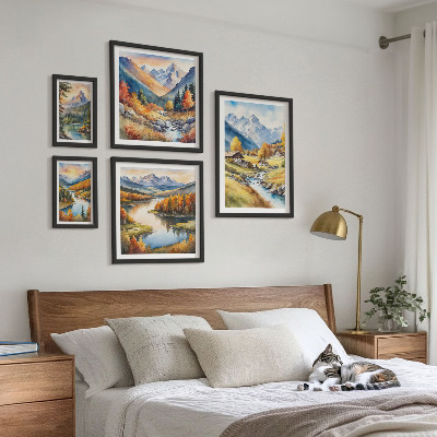 Decorațiune de perete set tablouri Peisaje de munți, râuri, păduri