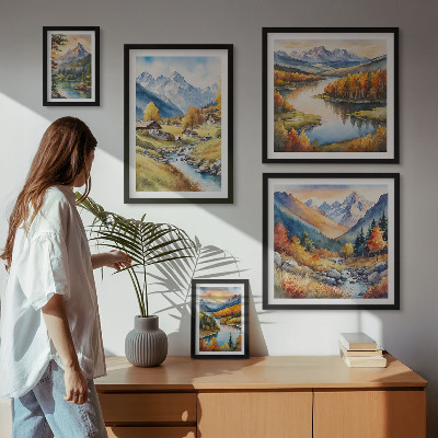 Decorațiune de perete set tablouri Peisaje de munți, râuri, păduri