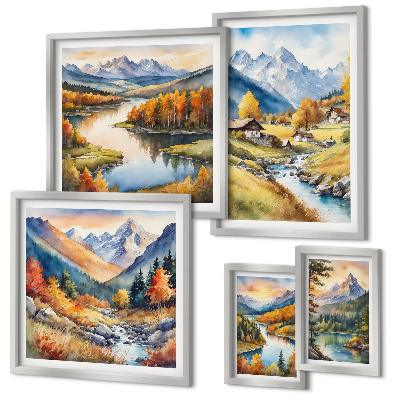 Decorațiune de perete set tablouri Peisaje de munți, râuri, păduri