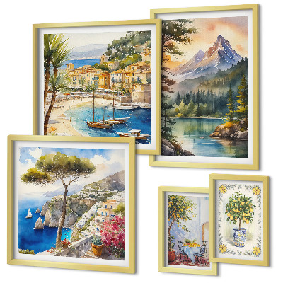 Decorațiune de perete set tablouri Peisaje montane și marine