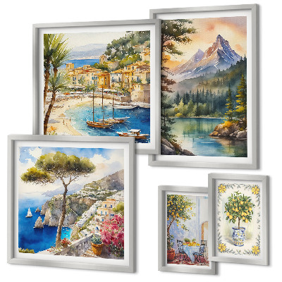 Decorațiune de perete set tablouri Peisaje montane și marine
