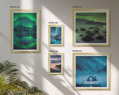 Polyptic înrămat Peisaje de iarnă ale munților aurora boreală