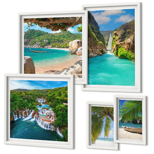 Polyptic înrămat Plaje cu cascade tropicale