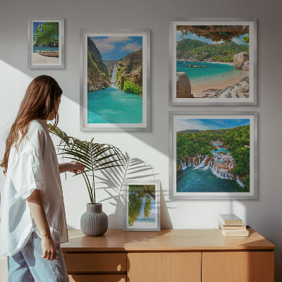 Polyptic înrămat Plaje cu cascade tropicale
