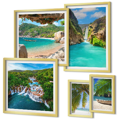 Polyptic înrămat Plaje cu cascade tropicale