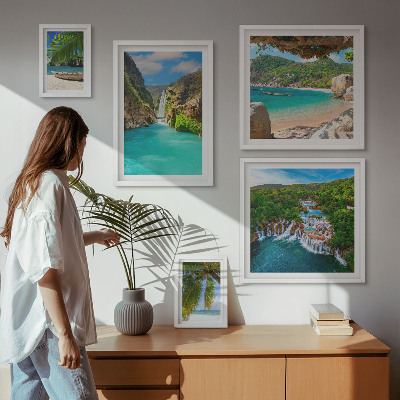 Polyptic înrămat Plaje cu cascade tropicale
