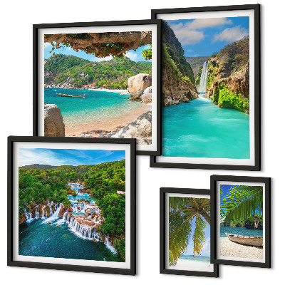 Polyptic înrămat Plaje cu cascade tropicale
