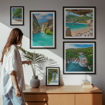 Polyptic înrămat Plaje cu cascade tropicale