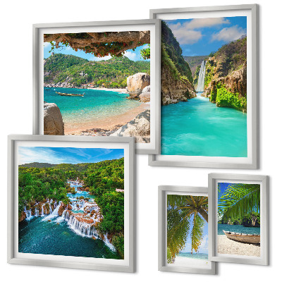 Polyptic înrămat Plaje cu cascade tropicale