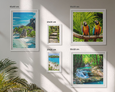 Polyptic înrămat Peisaje tropicale, păsări, cascade