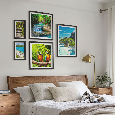 Polyptic înrămat Peisaje tropicale, păsări, cascade