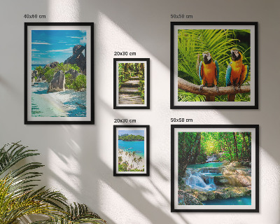 Polyptic înrămat Peisaje tropicale, păsări, cascade