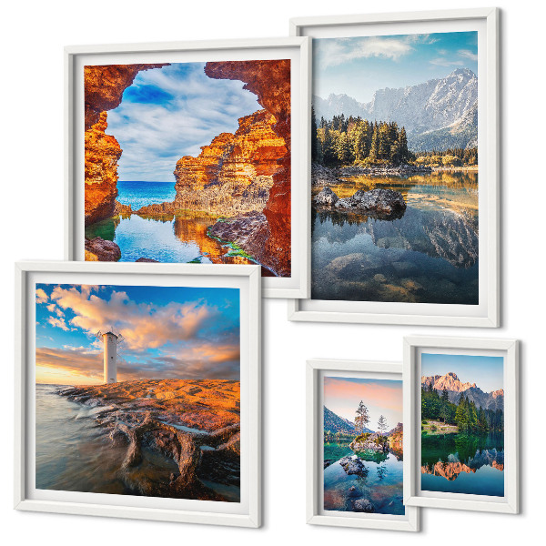 Decorațiune de perete set tablouri Vederi naturale la apă de munte