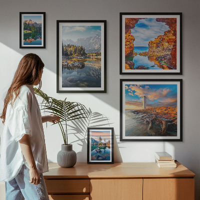 Decorațiune de perete set tablouri Vederi naturale la apă de munte