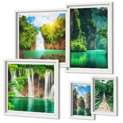 Polyptic înrămat Cascade tropicale verde natură