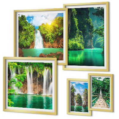 Polyptic înrămat Cascade tropicale verde natură