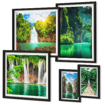 Polyptic înrămat Cascade tropicale verde natură