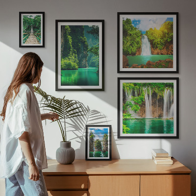 Polyptic înrămat Cascade tropicale verde natură