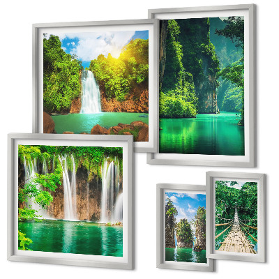 Polyptic înrămat Cascade tropicale verde natură