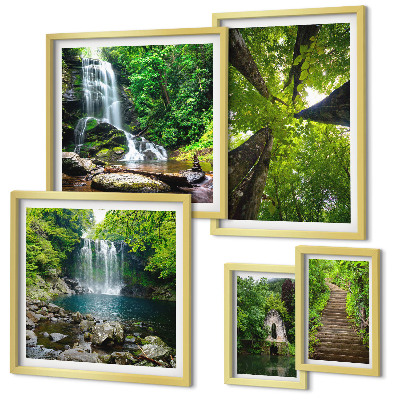 Decorațiune de perete set tablouri Peisaje verzi cu cascade