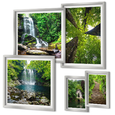Decorațiune de perete set tablouri Peisaje verzi cu cascade