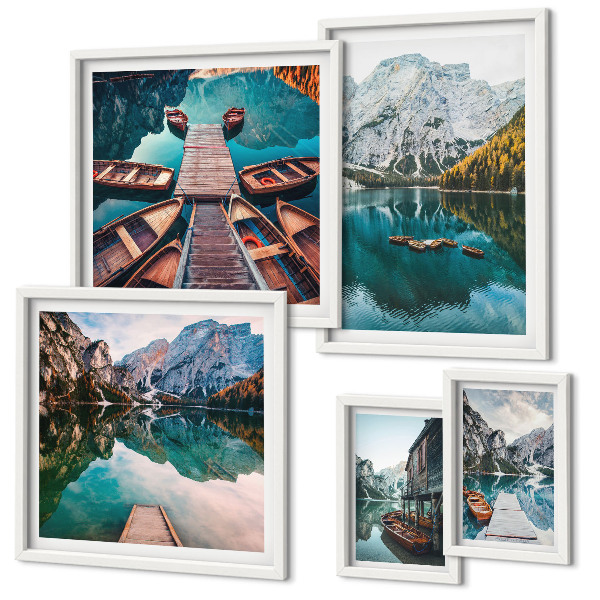 Decorațiune de perete set tablouri Bărci de lemn la lacuri de munte